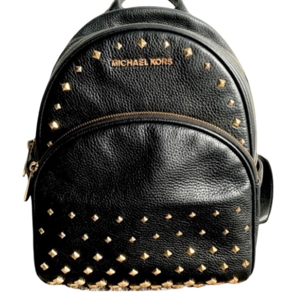 Michael Kors Abby Black and Gold Studded Leather Mini Backpack Bag - Picture 3 of 7
